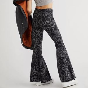 Free People Float On Flares in Printed Black Paisley Print